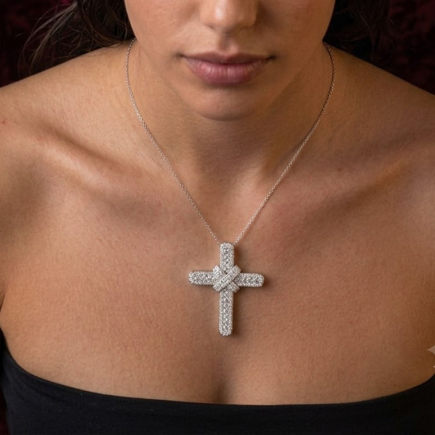 Baguette Diamond Knot Cross Pendant Necklace | Gold Diamond Cross