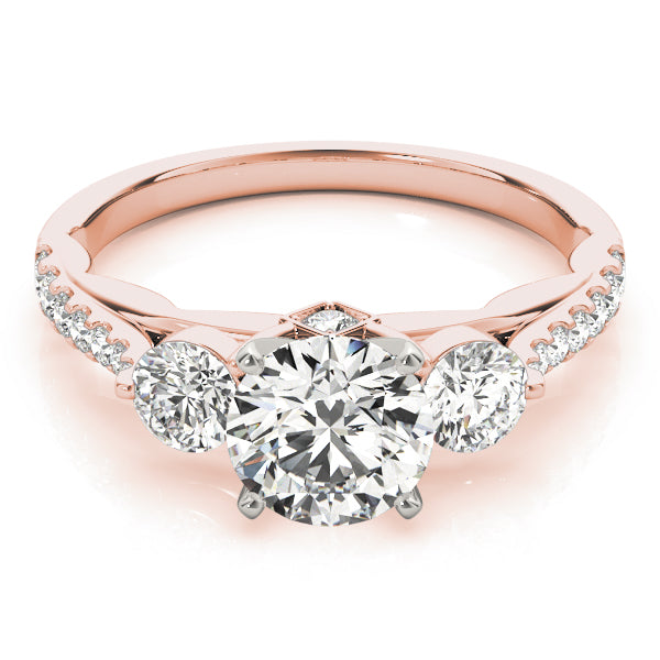 Round-Cut Three-Stone Lab-Diamond Ring with Pave and Four-Prong Setting