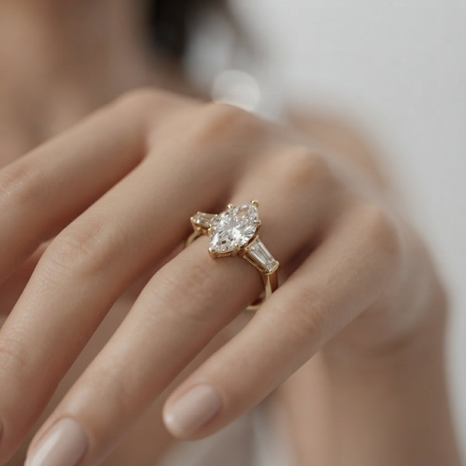Lab-Grown Marquise Cut Diamond 3 Stone Engagement Ring In Platinum