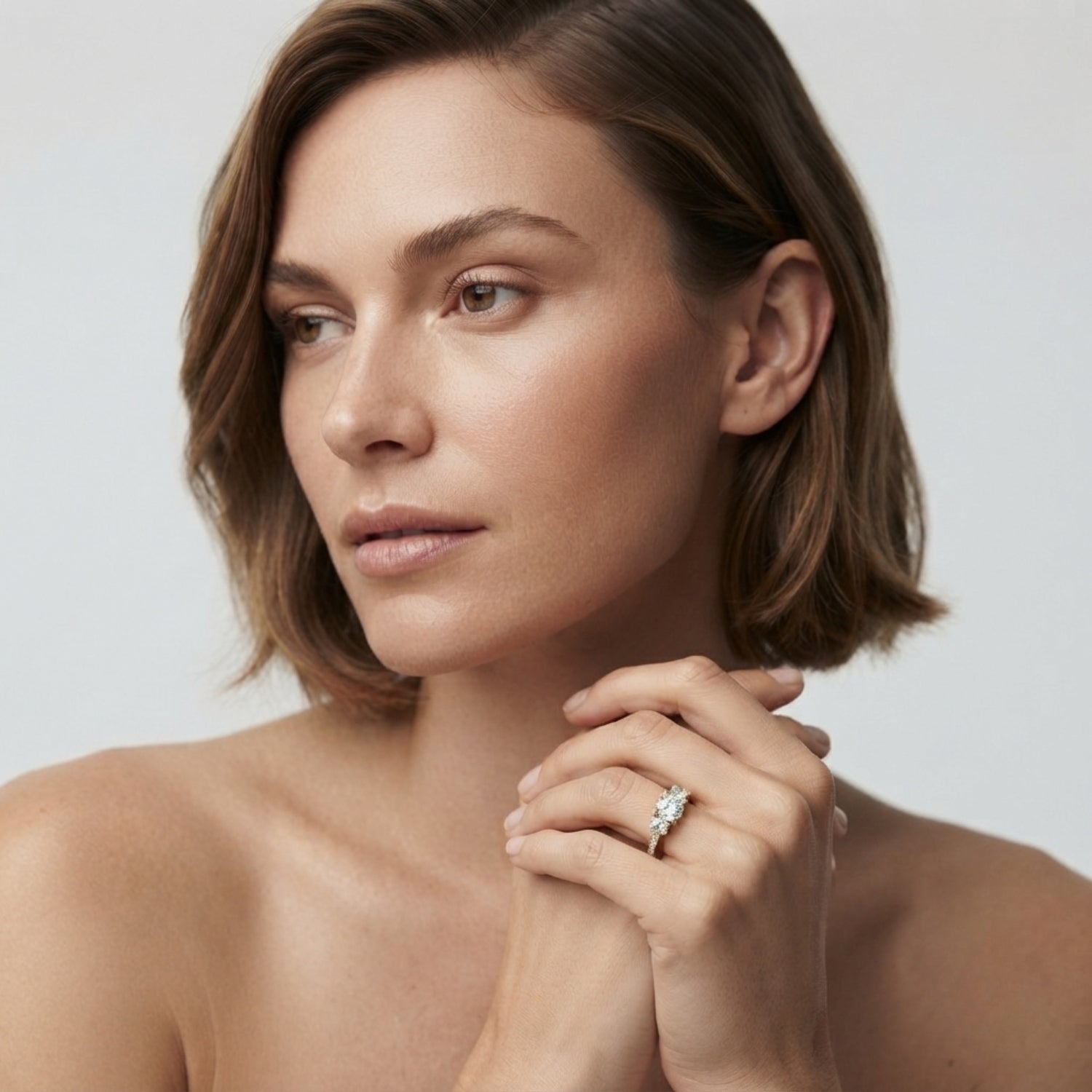 Lab-Grown Three Stone Round Cut Diamond Engagement Ring Available in 18k White Gold