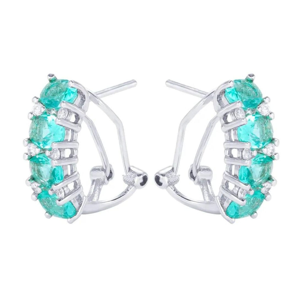 Oval Aquamarine Half Huggie Earrings Tiny Studs Lever Back 9K White Gold
