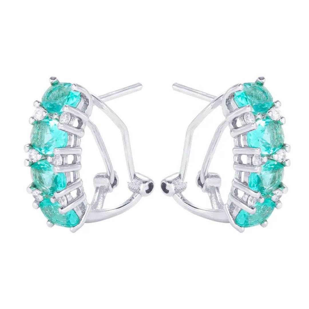 0.16Ct Oval Cut Aqua White Gold Half Huggie Tiny Studs Earring