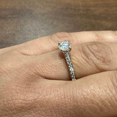 Solitaire Round Cut Moissanite Halo Engagement Ring in 9K Yellow Gold