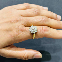 18K Yellow Gold Round Cut Natural Diamond Floral Cluster Engagement Ring