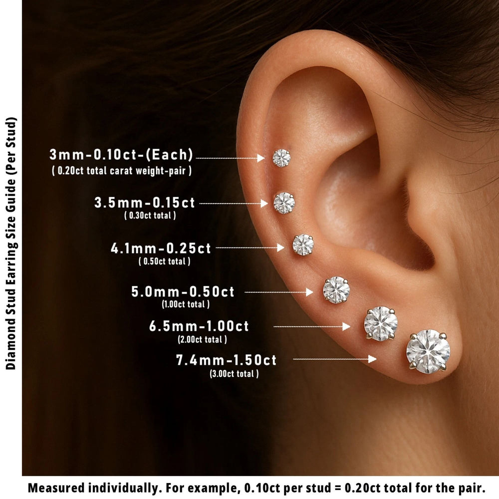 Elegant 3ct round solitaire diamond stud earrings for weddings.