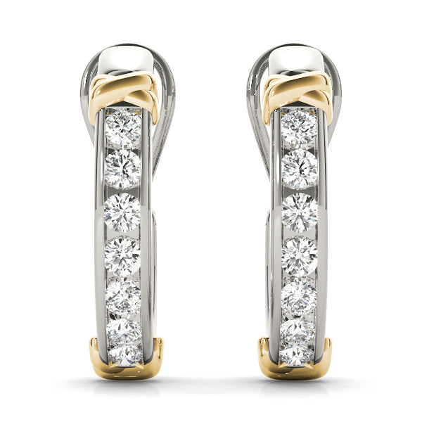 1.75ct Two Tone Diamond Huggie Earrings in Gold & Platinum