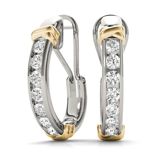 1.75ct Two Tone Diamond Huggie Earrings in Gold & Platinum