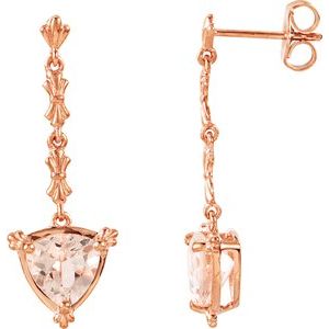 Pink Morganite Trillion Stud Earrings in Gold and Platinum