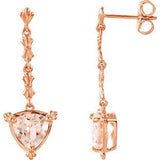 Pink Morganite Trillion Stud Earrings in Gold and Platinum