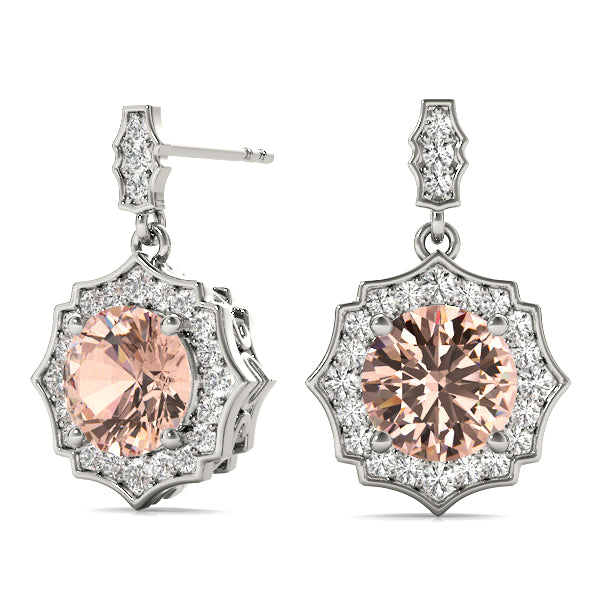 0.75-2.5ct Round Gemstone Diamond Drop Earrings in Gold & Platinum