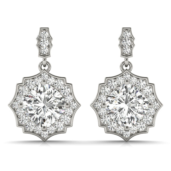 1.25-2.5ct Floral Diamond Drop Earrings in Gold & Platinum
