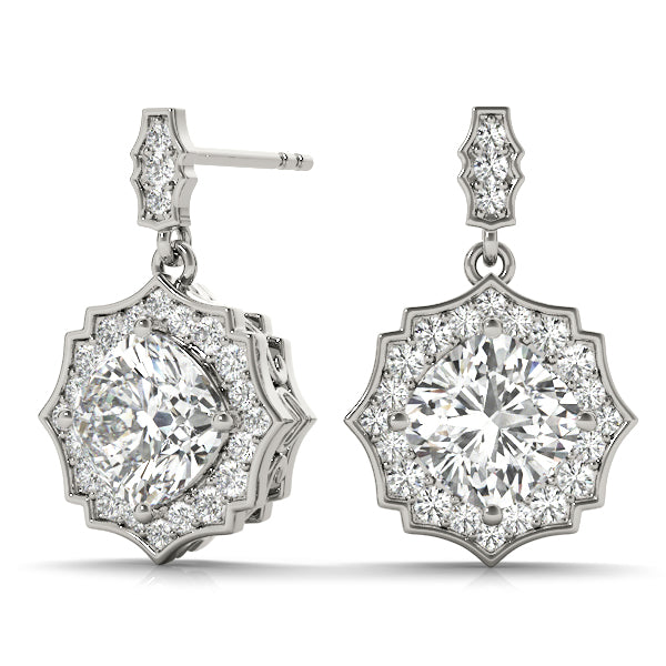 1.25-2.5ct Floral Diamond Drop Earrings in Gold & Platinum