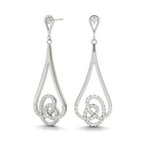 Abstract Diamond Drop Earrings in White Gold | Teardrop Swirl Design