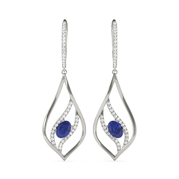 1.25ct Blue Teardrop Diamond Earrings in Gold & Platinum