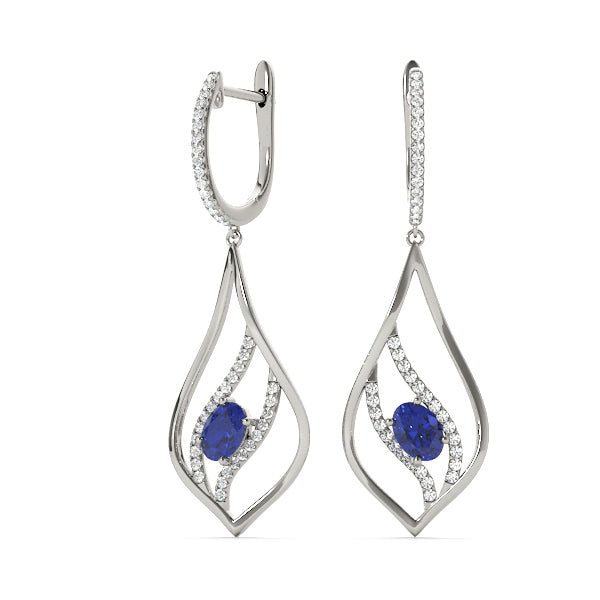 1.25ct Blue Teardrop Diamond Earrings in Gold & Platinum