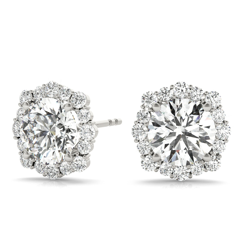 0.75-2.5ct Floral Diamond Stud Earrings in Gold & Platinum