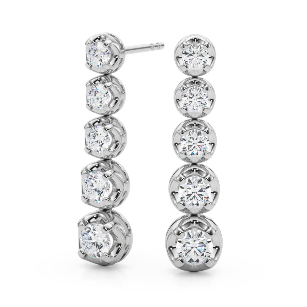 0.75-1.5ct Linear Cluster Diamond Drop Earrings in Gold & Platinum