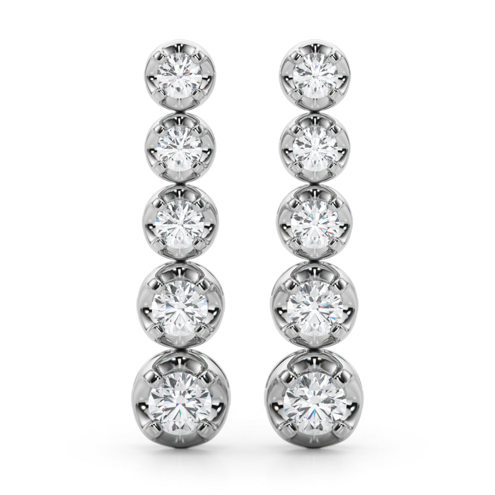 0.75-1.5ct Linear Cluster Diamond Drop Earrings in Gold & Platinum