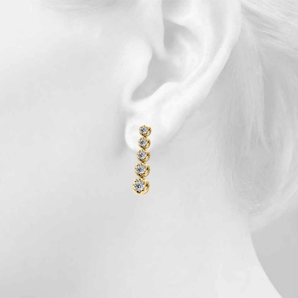 0.75-1.5ct Linear Cluster Diamond Drop Earrings in Gold & Platinum