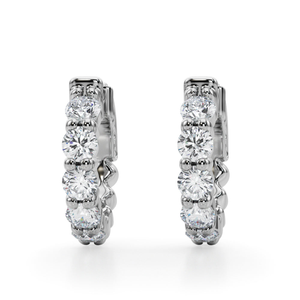 1.5ct  Huggie Diamond Hoop Earrings in Gold & Platinum