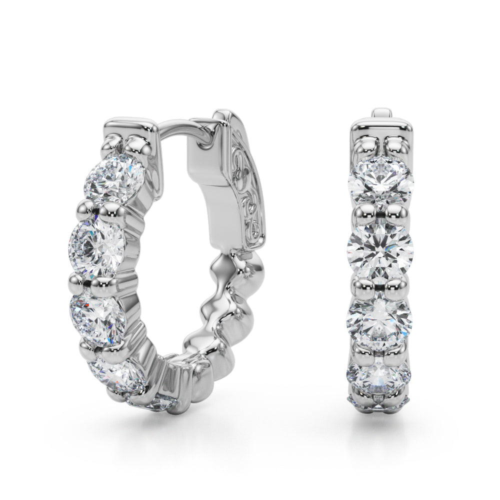 1.5ct  Huggie Diamond Hoop Earrings in Gold & Platinum