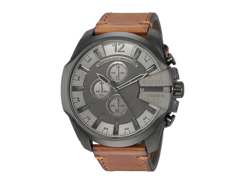 Diesel Men S Advanced Mega Chief Leather-Strap Watch