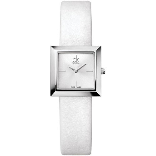 Calvin Klein Mark Women's Watch – Silver Dial, White Leather Strap