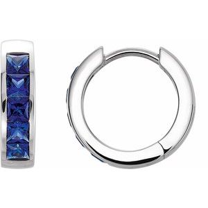 Blue Sapphire Square Hoop Earrings in Gold and Platinum