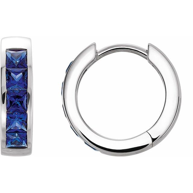 Blue Sapphire Square Hoop Earrings in Gold and Platinum
