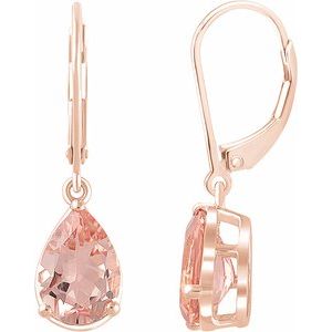 Pink Morganite Pear Solitaire Stud Earrings in Gold and Platinum