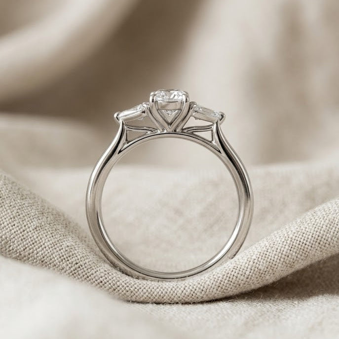 Three Stone Engagement Ring 0.50ct Oval Lab Diamond in 925 Silver | FineDiam