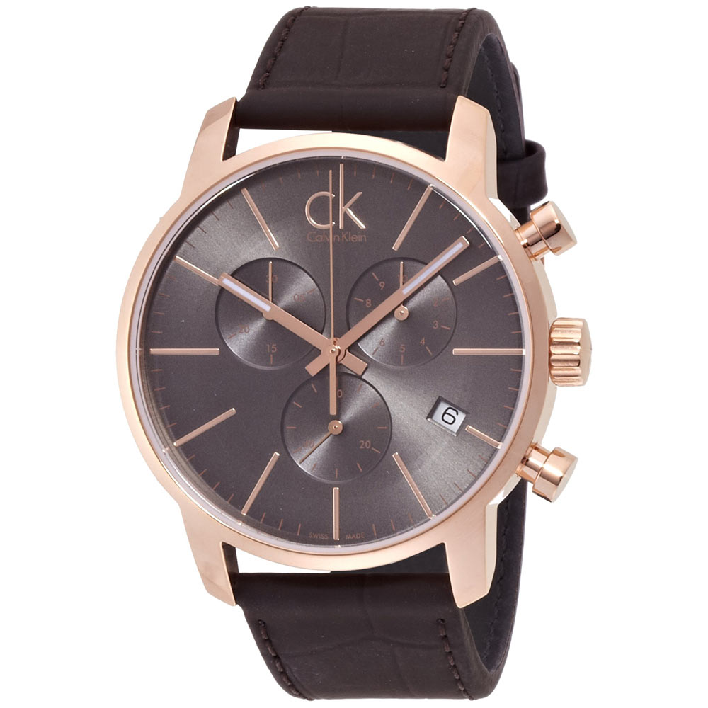 Calvin Klein City Men's Watch – Rose Gold Case, Grey Dial & Brown Leather Strap