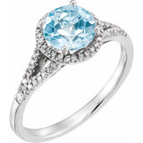 Round Sky Blue Topaz Halo Ring with Diamond Accents in White Gold