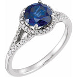Round Lab-Grown Blue Sapphire & Diamond Halo Ring in White Gold