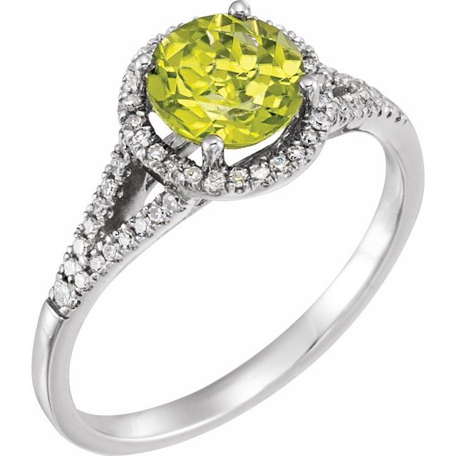 Round Peridot Halo Ring with Diamond Accents in White Gold