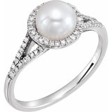 Pearl Cultured White Freshwater Pearl & Diamond Ring in White Gold