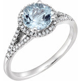 Round Aquamarine Halo Ring with Diamond Accents in White Gold