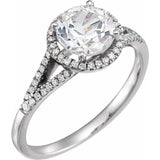 Round Lab-Grown White Sapphire & Diamond Halo Ring in White Gold