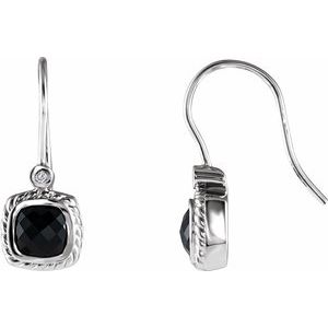 Black Onyx & Diamond Cushion Bezel-Set Stud Earrings in Gold and Platinum