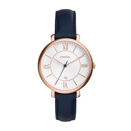 Fossil Jacqueline Women’s Watch, Rose-Tone Case & Blue Leather Strap