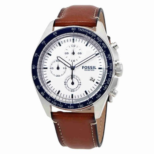 Fossil Men’s White Dial Chronograph Watch – 44 mm Stainless-Steel Case