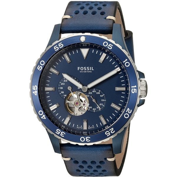 Fossil Me3149 Crewmaster Sport Automatic Blue Leather Men S Watch