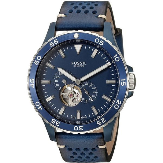 Fossil Me3149 Crewmaster Sport Automatic Blue Leather Men S Watch