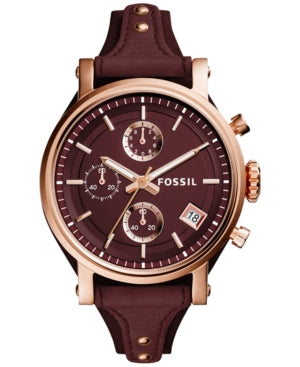 Women S Original Boyfriend ES4114 Wine Leather Quartz Fashion Watch