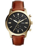 Fossil Men’s Townsman Chronograph Watch, Gold-Tone Case & Brown Leather Strap