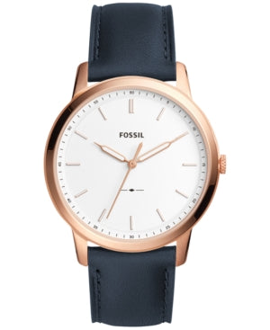Men S Fossil the Minimalist Slim Blue Leather Band Watch FS5371