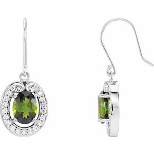 Green Tourmaline & Diamond Oval Halo Stud Earrings in Gold and Platinum