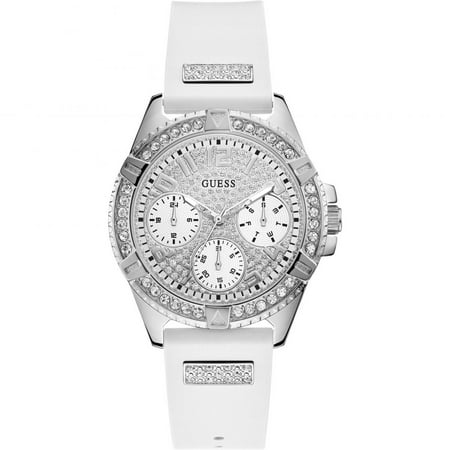 GUESS LADIES SILVER TONE CASE WHITE SILICONE WATCH W1160L4