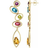 Multi-Gemstone Stud Earrings in Gold and Platinum