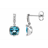 Swiss Blue Topaz & Diamond Cushion Stud Earrings in Gold and Platinum
